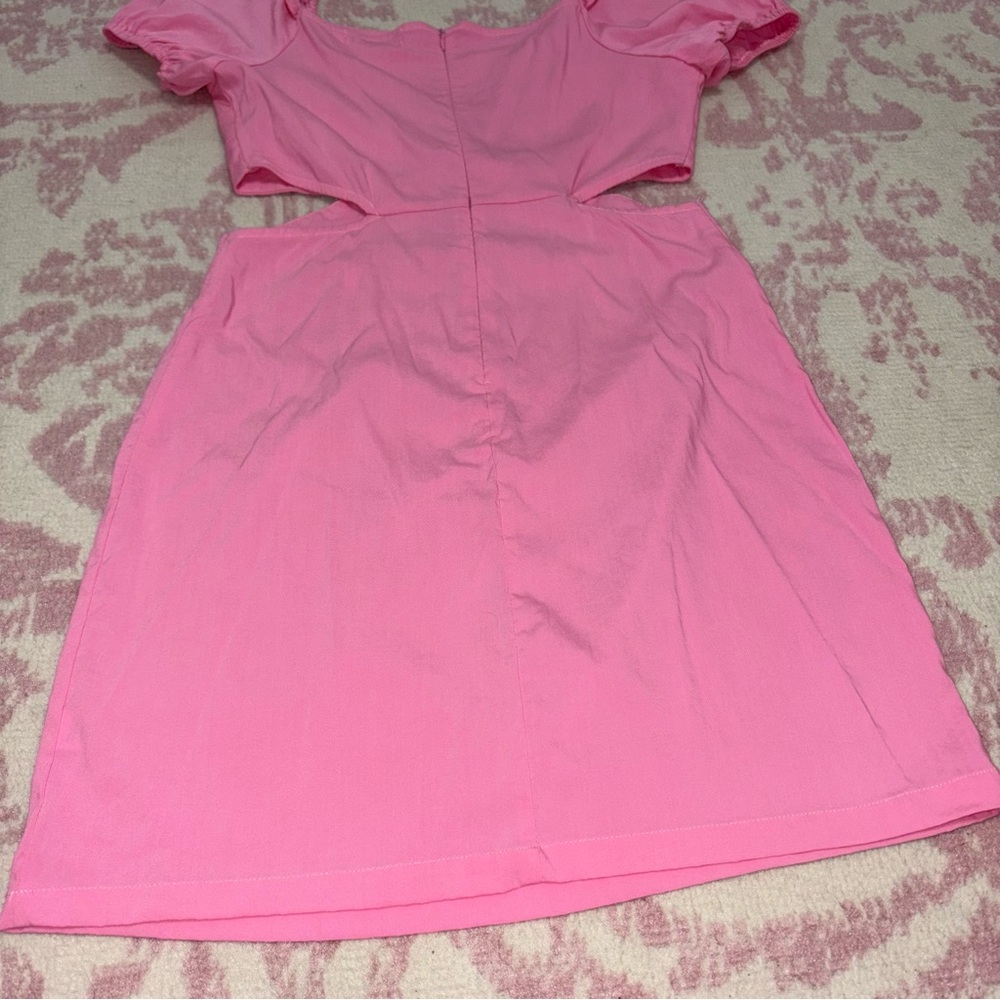 Hazel & Olive Fitted Pink Mini Dress Side Cutout and Puff Sleeves Women’s S - Picture 10 of 10